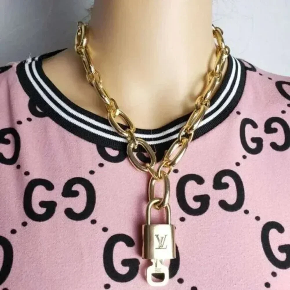 Authentic Louis Vuitton Lock and Key Gold Color with Gold Plated Chain Necklace